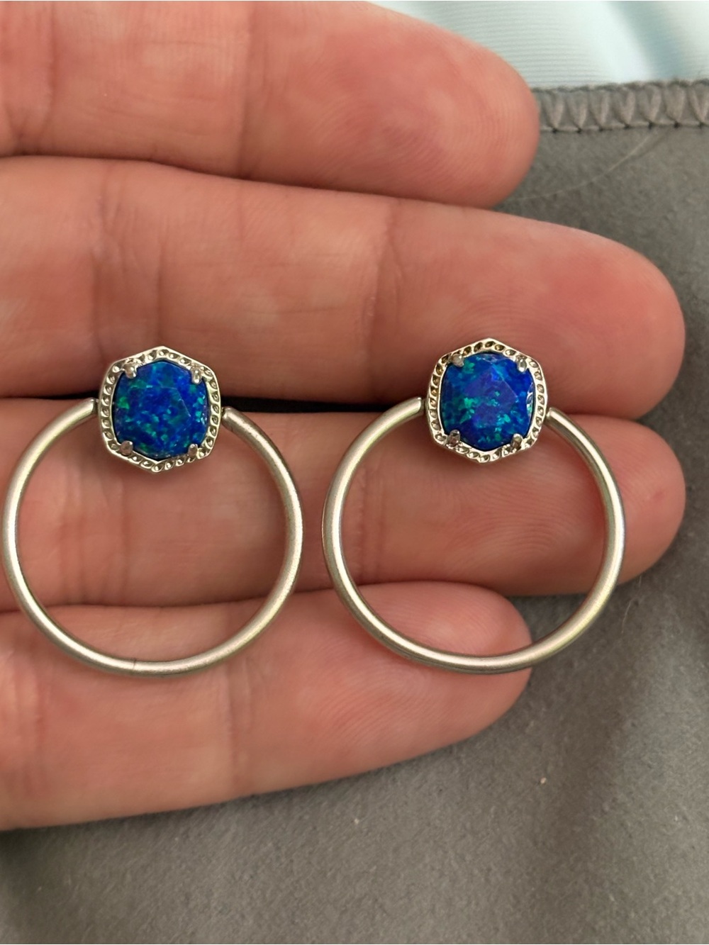 Kendra Scott silver Blue-Green Opal Halo Hoop Earrings